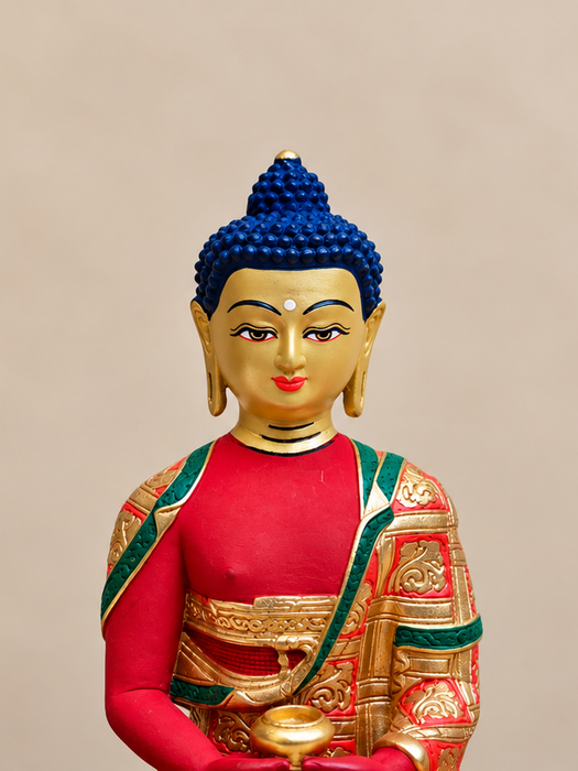 Statua Buddha Amitabha in bronzo dipinto a mano