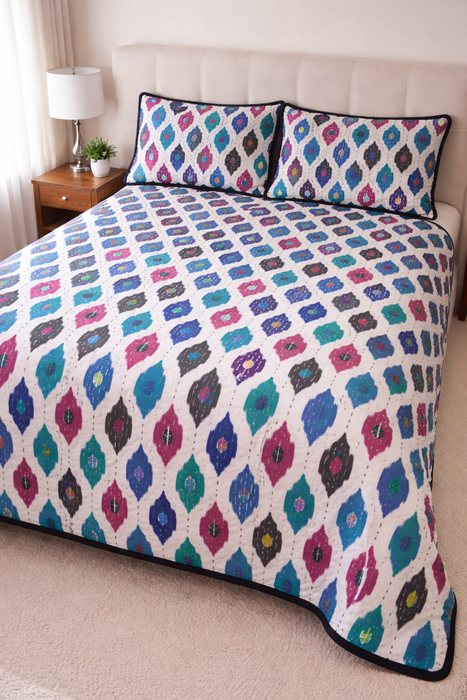 Hand-Embroidered Cotton Bedspread – Double Bed
