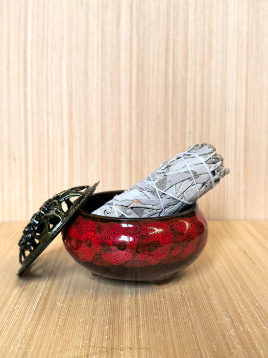 Bruciatore in ceramica per incenso, salvia bianca e palo santo