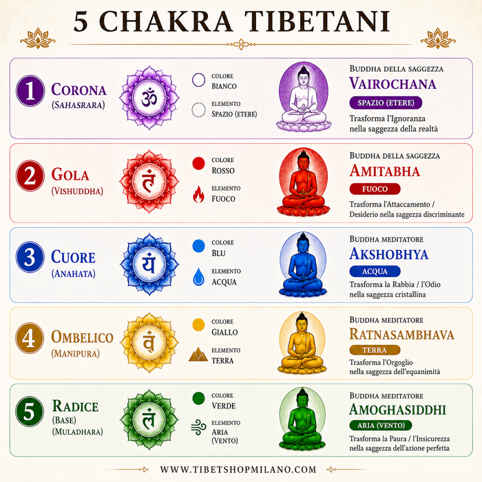Campane Luna Piena dei Cinque Buddha della Saggezza-Kit Professionale di 5 chakra Tibetani