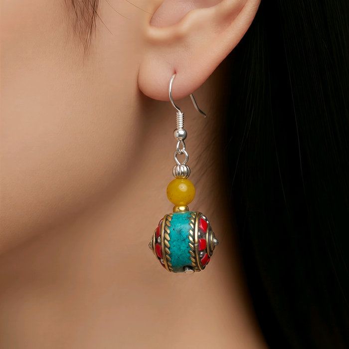 Handmade Tibetan earrings with yellow Agate beads