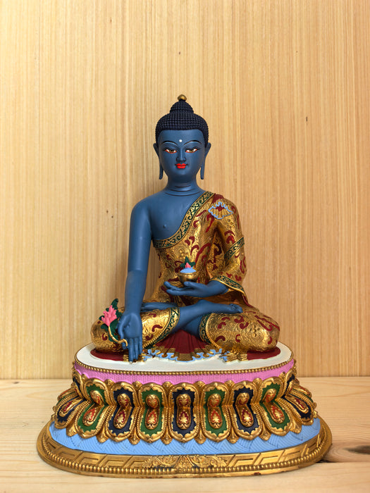 Buddha della Medicina in bronzo dipinto a mano