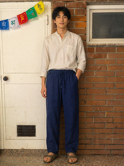 Pantalone classico in cotone blu scuro