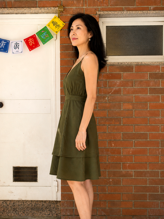 Double-Layer Green Cotton Dress