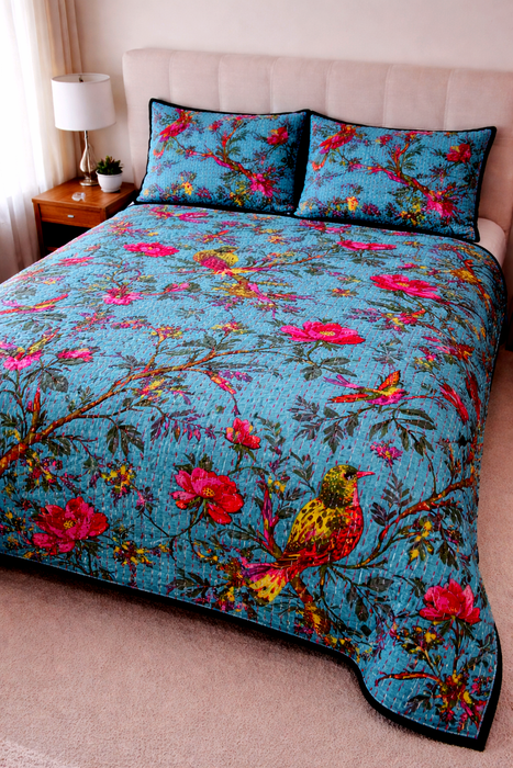 Hand-Embroidered Cotton Bedspread – Double Bed