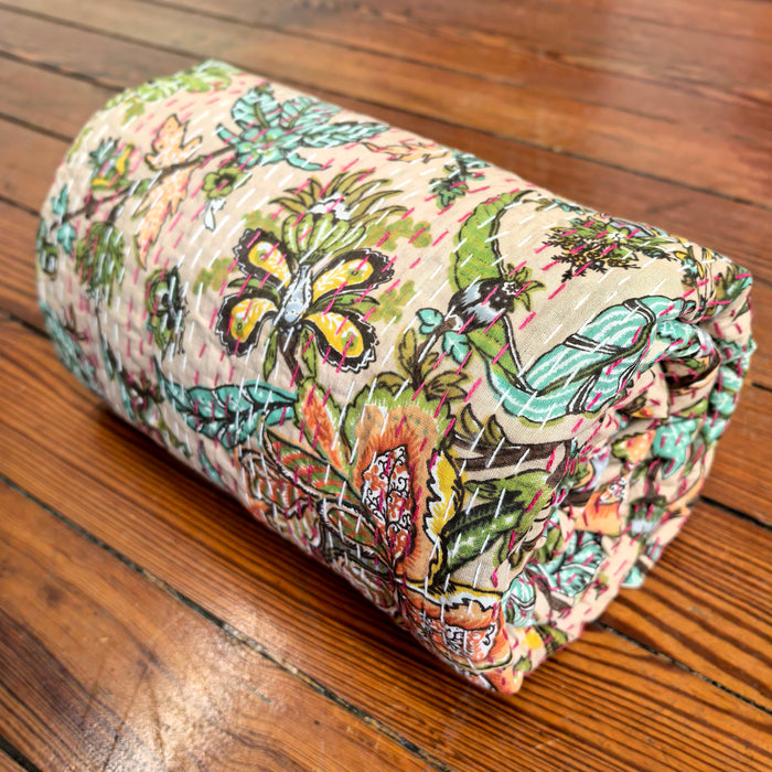Hand-Embroidered Cotton Bedspread – Double Bed