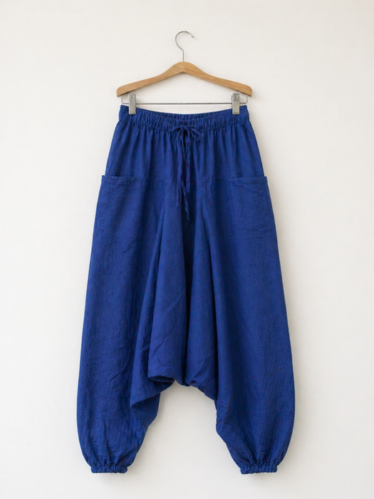 Pantalone cavallo basso in cotone blu