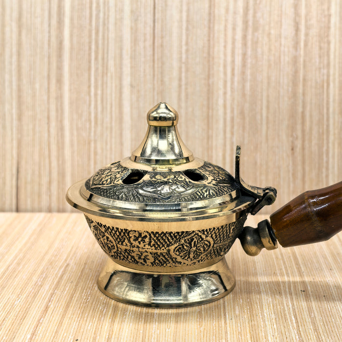 Porta Incenso in Ottone con Manico in Legno – Tibet Shop Milano
