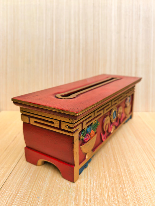 Portaincenso tibetano in legno inciso con interno in metallo