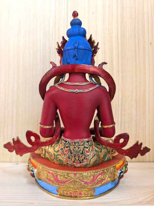 Buddha Amitayus in bronzo dipinto a mano