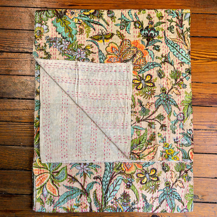 Hand-Embroidered Cotton Bedspread – Double Bed