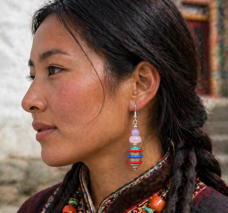 Tibetan Earrings with red quartz beads