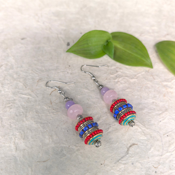 Tibetan Earrings with red quartz beads
