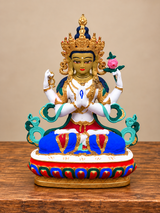Statua Avalokiteshvara in bronzo dipinto a mano