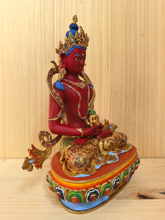 Buddha Amitayus in bronzo dipinto a mano