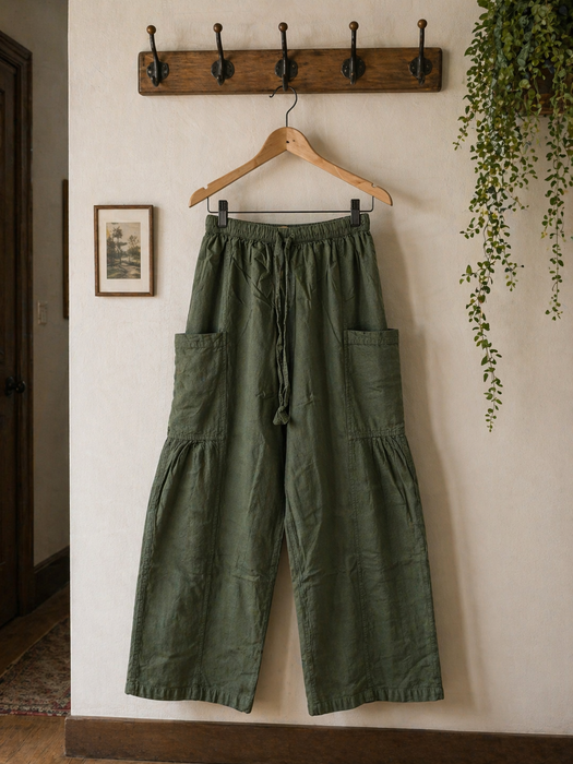 Pantalone a gamba larga con coulisse in vita Verde