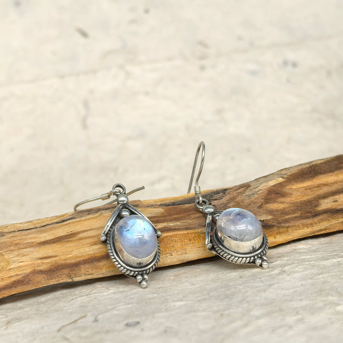 Tibetan silver earrings with moonstones