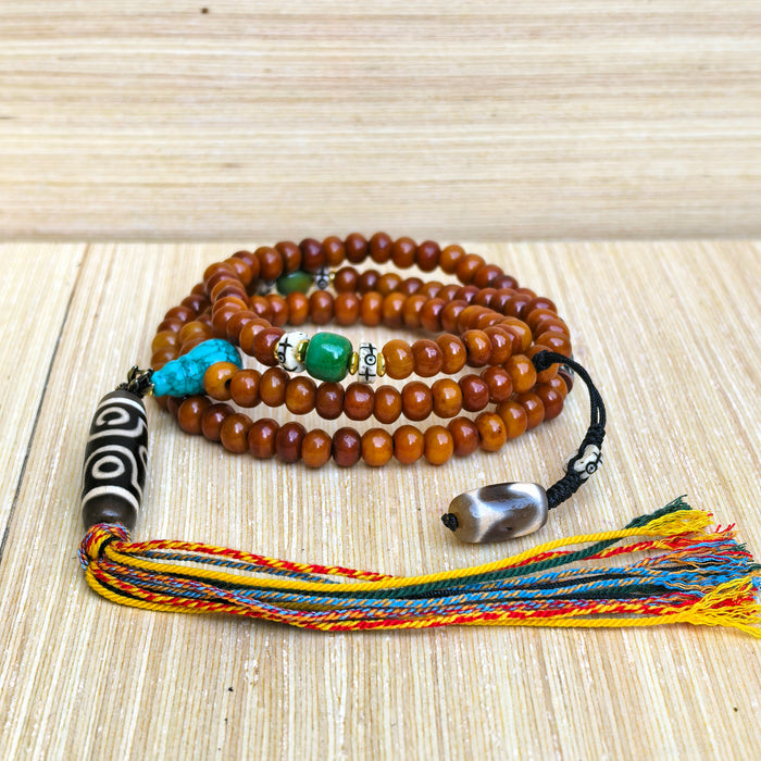 Mala tibetana 108 grani con Dzi a 6 occhi
