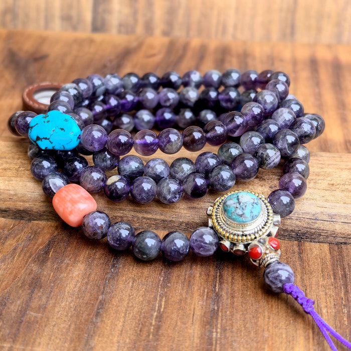 Mala in Amithista con amuleto di Terzo Occhio