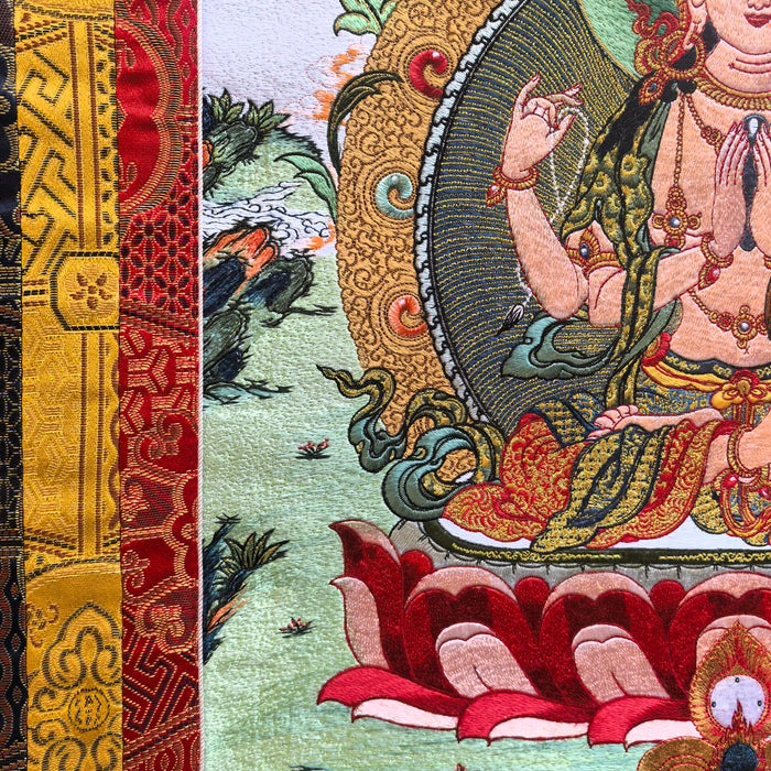 Thangka Cherezig in Seta Tessuta a mano