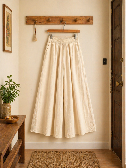 Pantalone gonna gamba larga biege in cotone,
