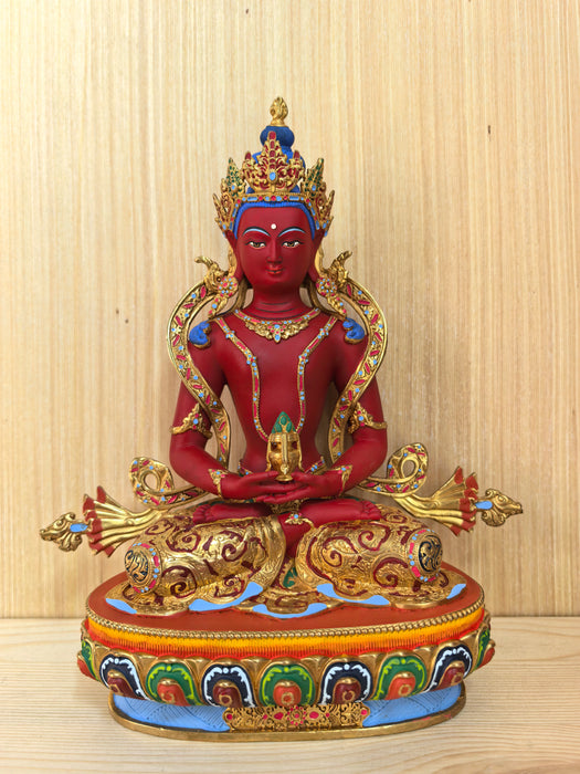 Buddha Amitayus in bronzo dipinto a mano