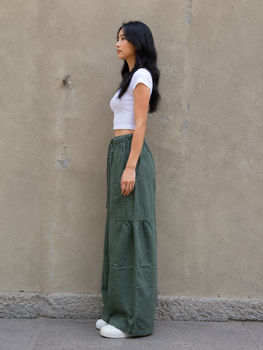 Pantalone a gamba larga con coulisse in vita Verde