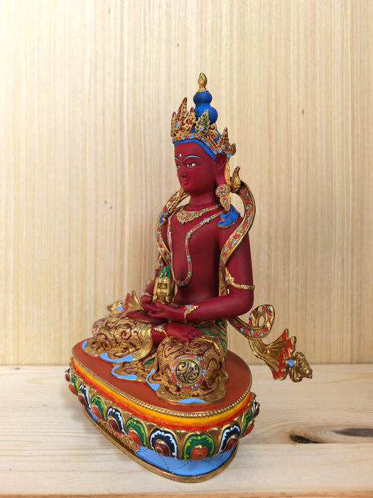 Buddha Amitayus in bronzo dipinto a mano