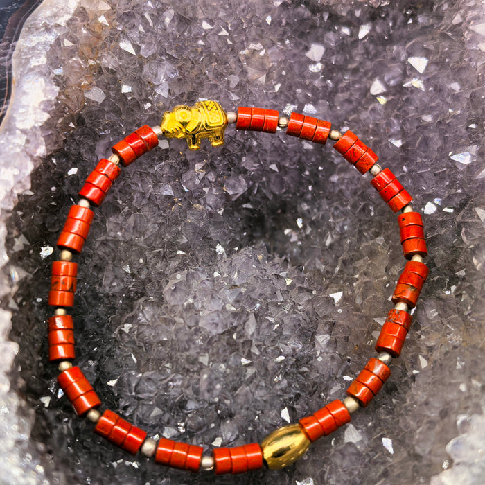 Jasper bracelet with golden elephant
