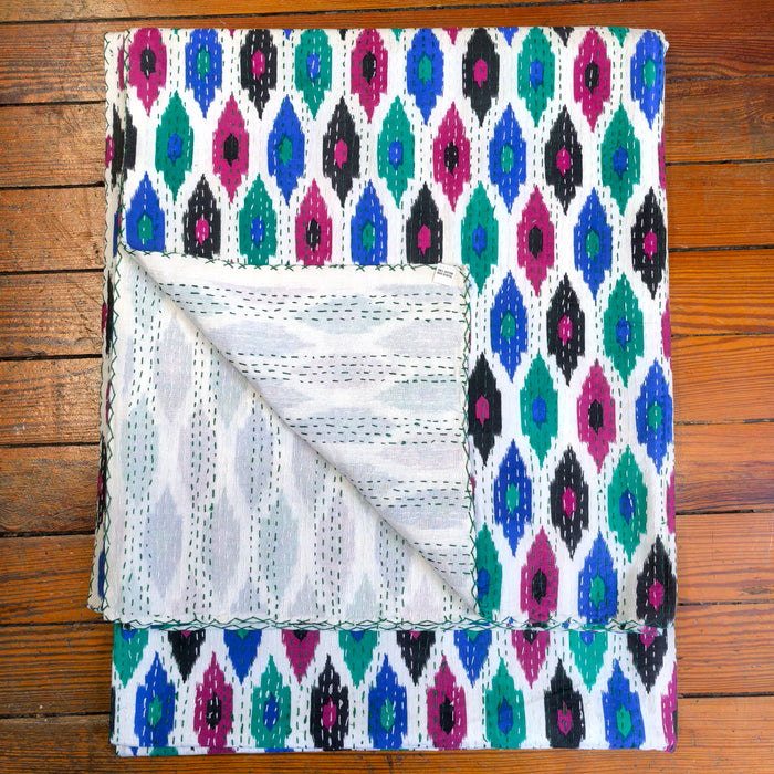 Hand-Embroidered Cotton Bedspread – Double Bed