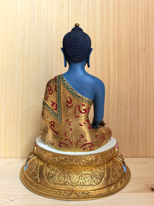 Buddha della Medicina in bronzo dipinto a mano