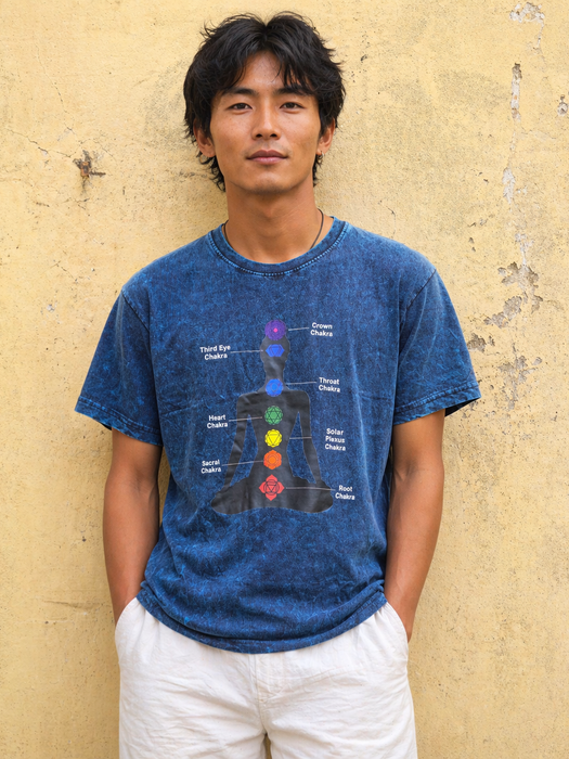 T-shirt stampa 7 chakra in stone wash in  cotone