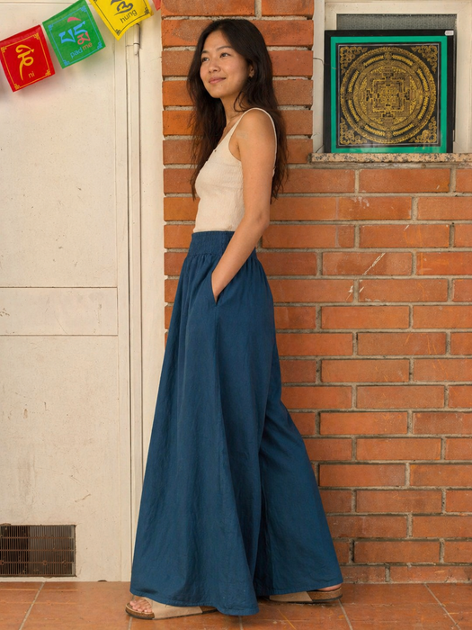Pantalone gonna gamba larga in cotone blu petrolio