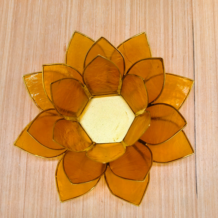 Portacandela Terzo Chakra in Conchiglie Capiz Naturali