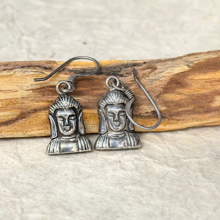 Tibetan Buddha Silver Earrings