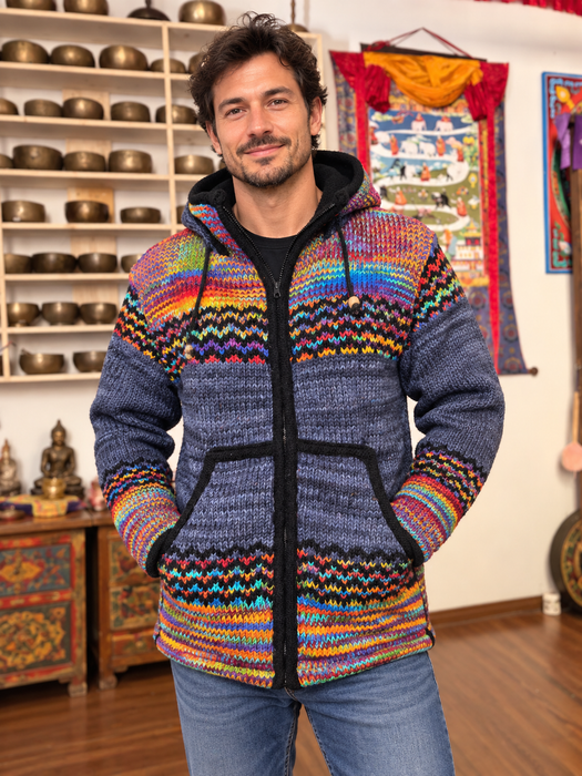Giubbotto Uomo Multicolore in Lana e Pile Fatto a Mano