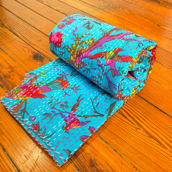 Hand-Embroidered Cotton Bedspread – Double Bed