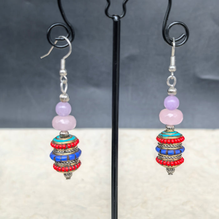 Tibetan Earrings with red quartz beads