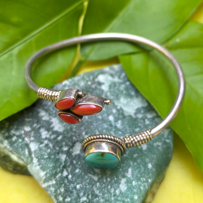 Braccialetto Argento con coral e turchese