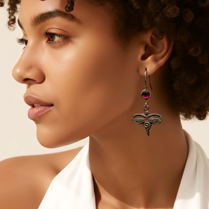 Tibetan Third Eye Silver Earrings