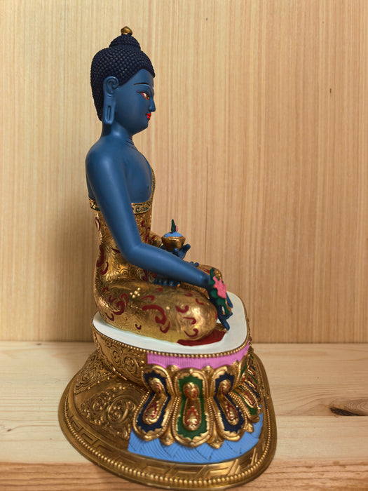 Buddha della Medicina in bronzo dipinto a mano