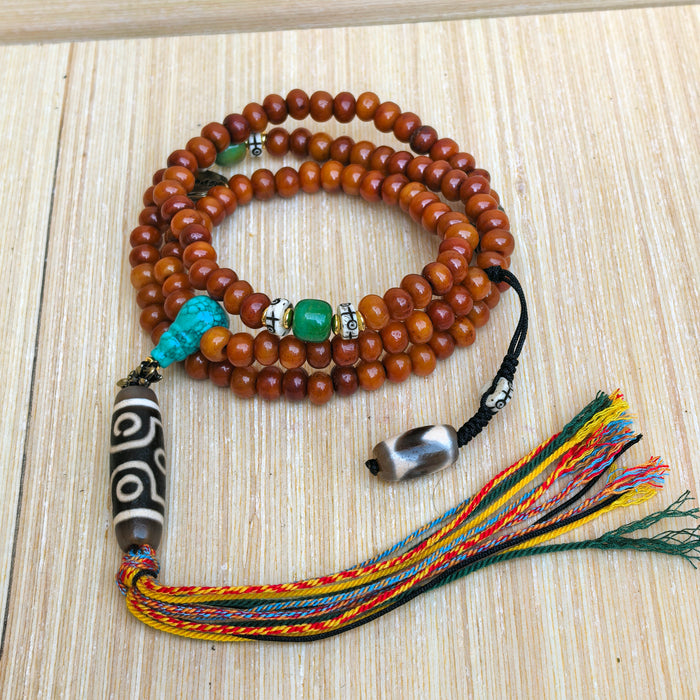 Mala tibetana 108 grani con Dzi a 6 occhi