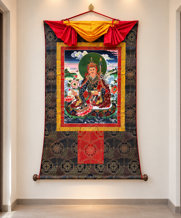 Thangka Guru Padmasambava in Seta Tessuta a mano