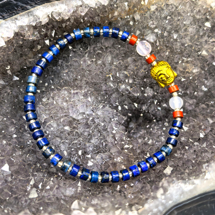Braccialetto lapislazzuli con testa di Buddha
