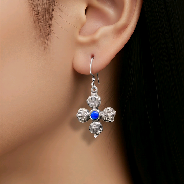 Orecchini Tibetani duppio dorje in argento 925 con lapislazzuli