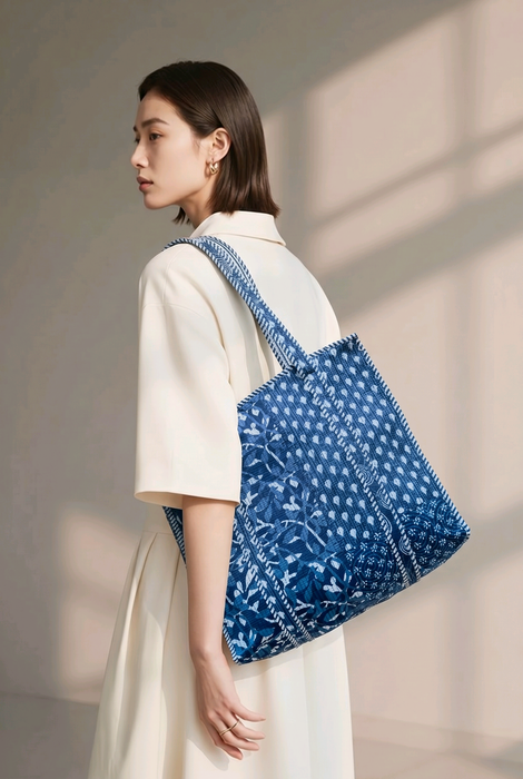 Borsa Tote Artigianale Blu floreale