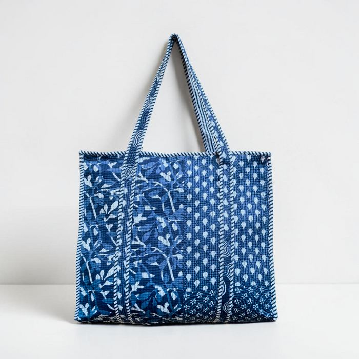Borsa Tote Artigianale Blu floreale