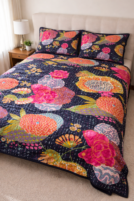 Hand-Embroidered Cotton Bedspread – Double Bed