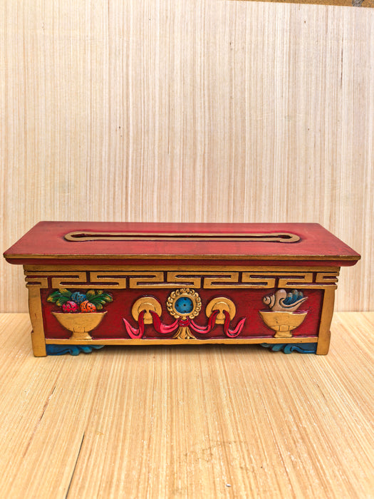 Portaincenso tibetano in legno inciso con interno in metallo