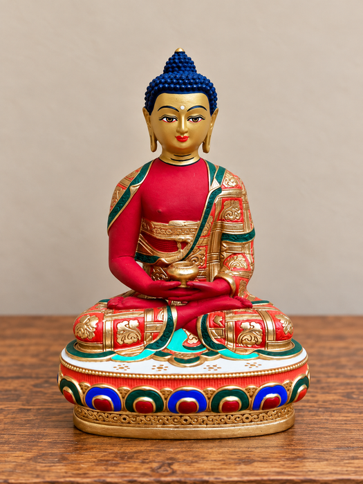 Statua Buddha Amitabha in bronzo dipinto a mano